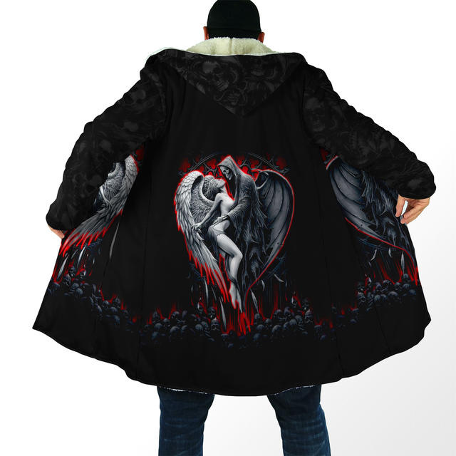 Winter Hooded cloak Crazy Skull With Angel Wings Fleece wind breaker Unisex Casual Thick Warm Hood
