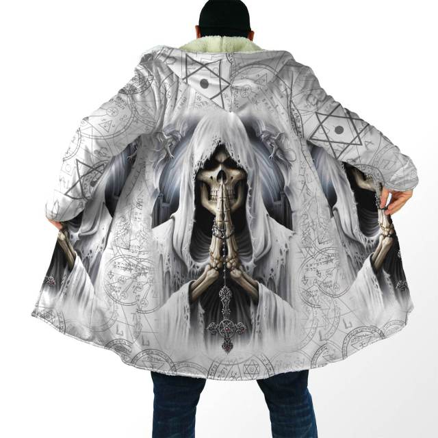 Winter Hooded cloak Crazy Skull With Angel Wings Fleece wind breaker Unisex Casual Thick Warm Hood