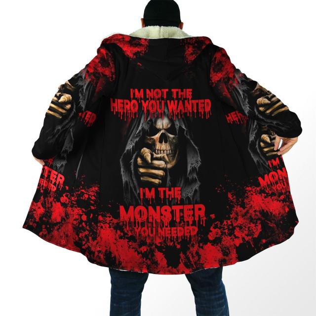 Winter Hooded cloak Crazy Skull With Angel Wings Fleece wind breaker Unisex Casual Thick Warm Hood