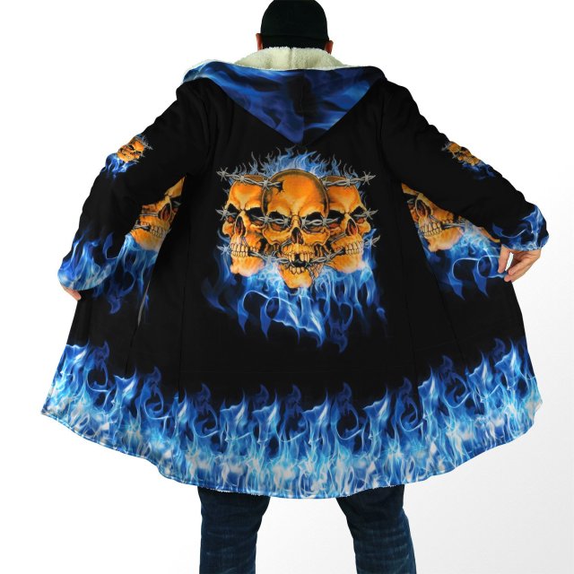Winter Hooded cloak Crazy Skull With Angel Wings Fleece wind breaker Unisex Casual Thick Warm Hood