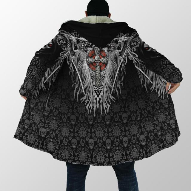 Winter Hooded cloak Crazy Skull With Angel Wings Fleece wind breaker Unisex Casual Thick Warm Hood