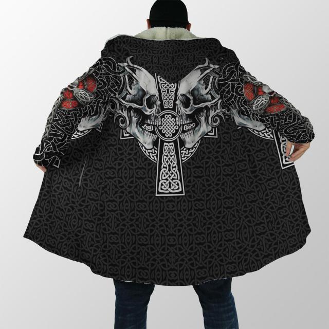 Winter Hooded cloak Crazy Skull With Angel Wings Fleece wind breaker Unisex Casual Thick Warm Hood