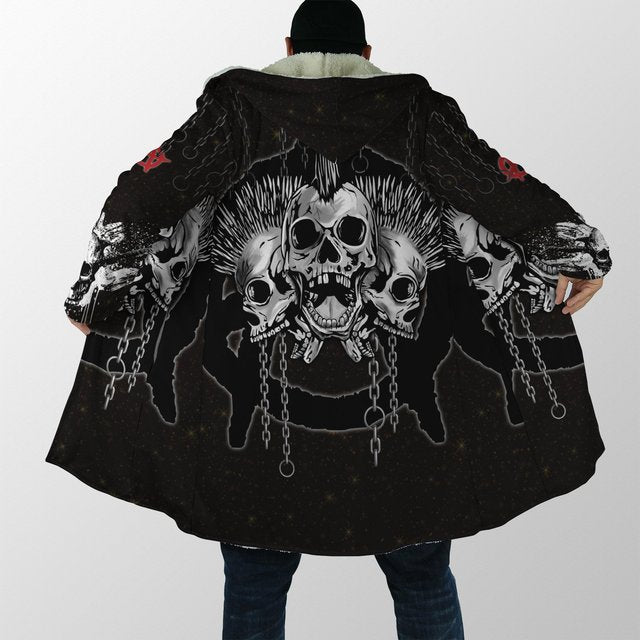 Winter Hooded cloak Crazy Skull With Angel Wings Fleece wind breaker Unisex Casual Thick Warm Hood