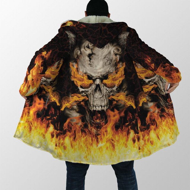Winter Hooded cloak Crazy Skull With Angel Wings Fleece wind breaker Unisex Casual Thick Warm Hood