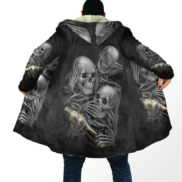 Winter Hooded cloak Crazy Skull With Angel Wings Fleece wind breaker Unisex Casual Thick Warm Hood
