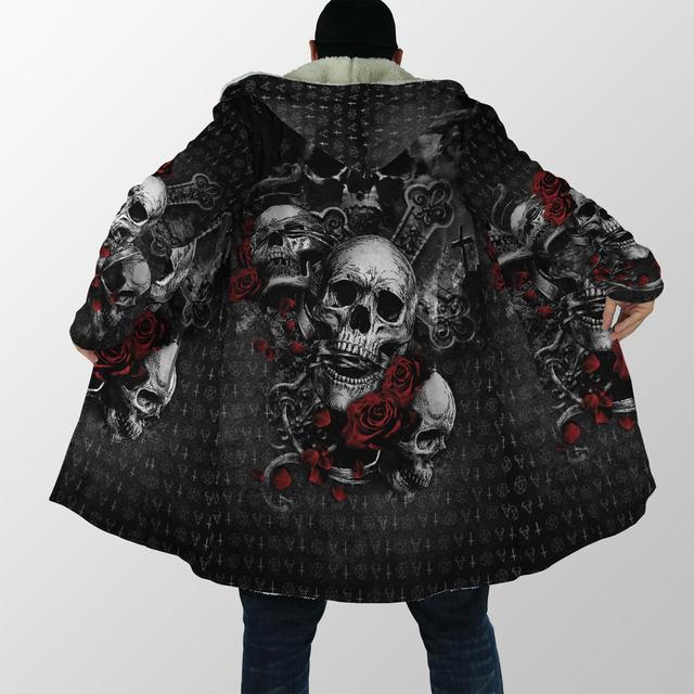 Winter Hooded cloak Crazy Skull With Angel Wings Fleece wind breaker Unisex Casual Thick Warm Hood