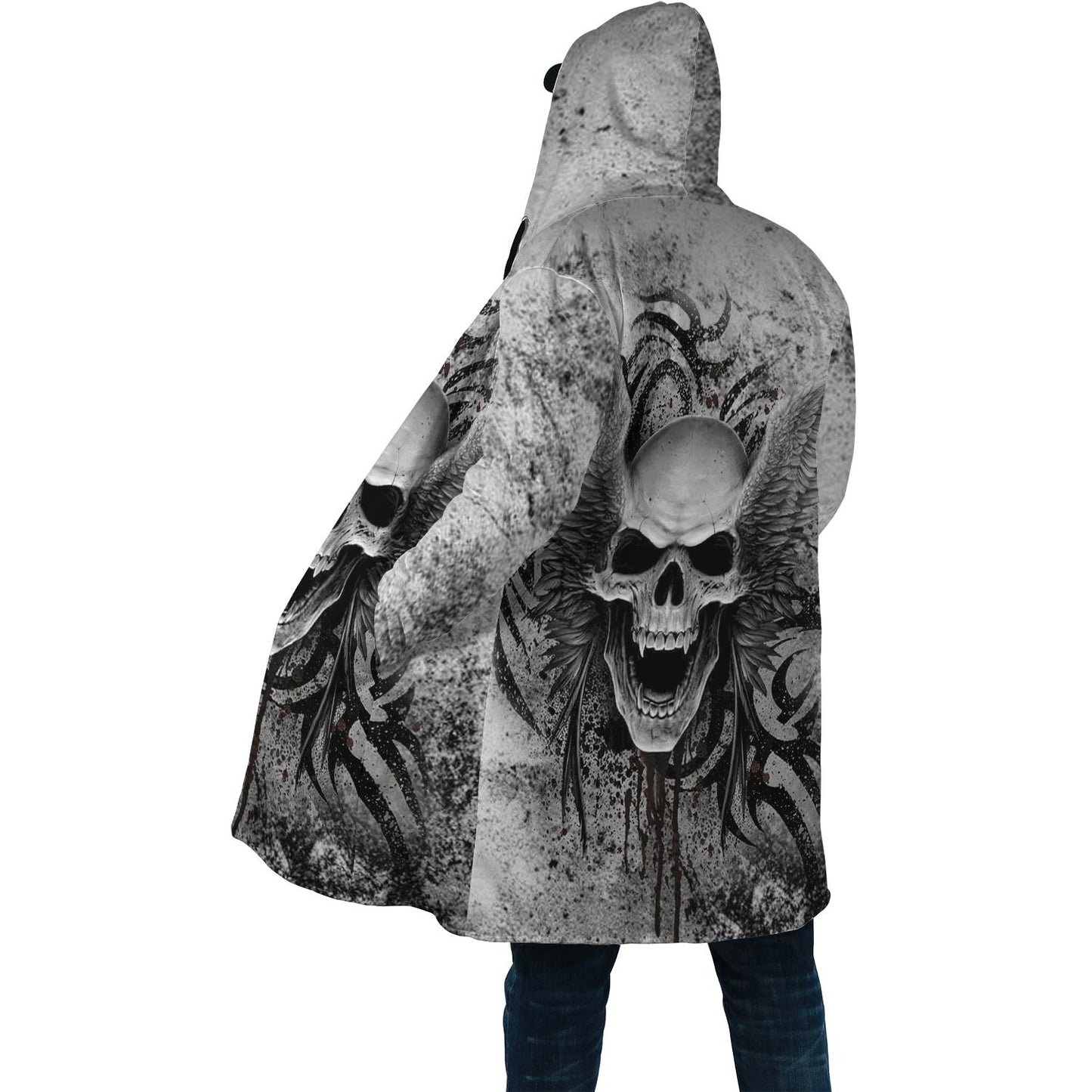 Winter Hooded cloak Crazy Skull With Angel Wings Fleece wind breaker Unisex Casual Thick Warm Hood