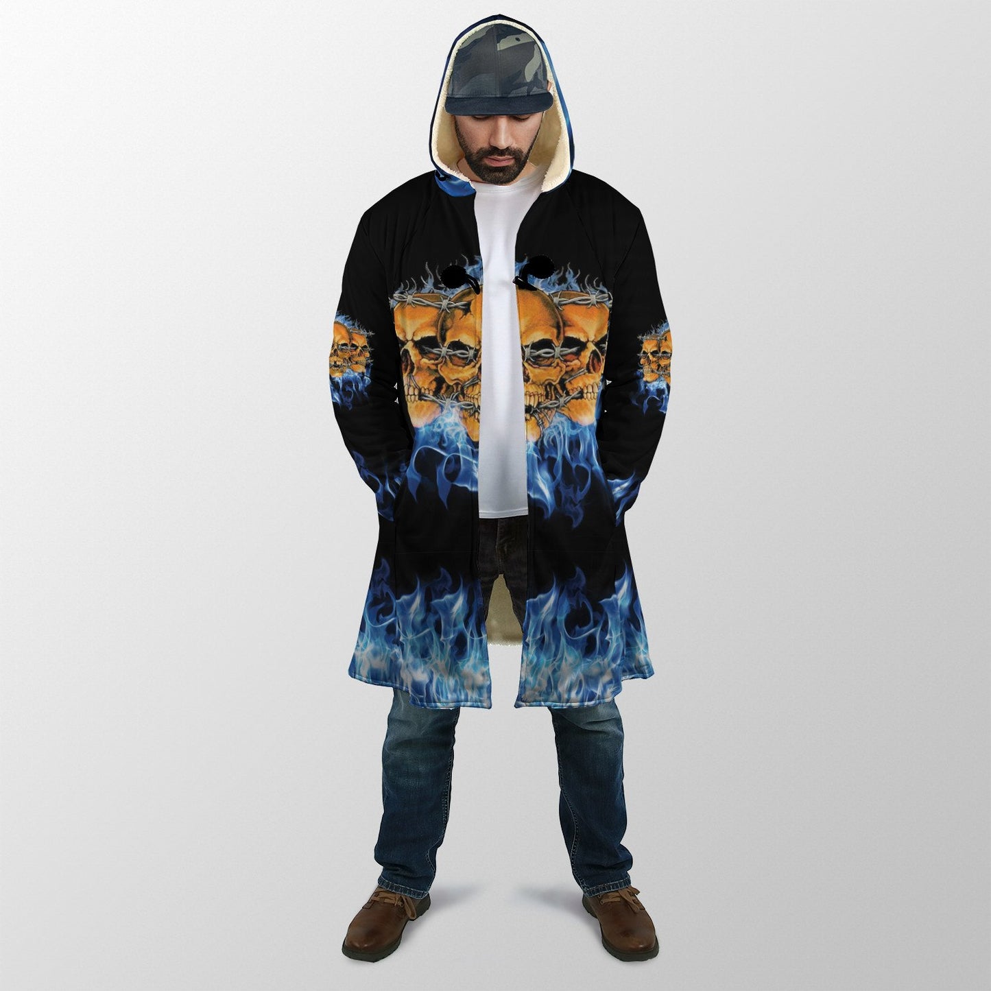 Winter Hooded cloak Crazy Skull With Angel Wings Fleece wind breaker Unisex Casual Thick Warm Hood