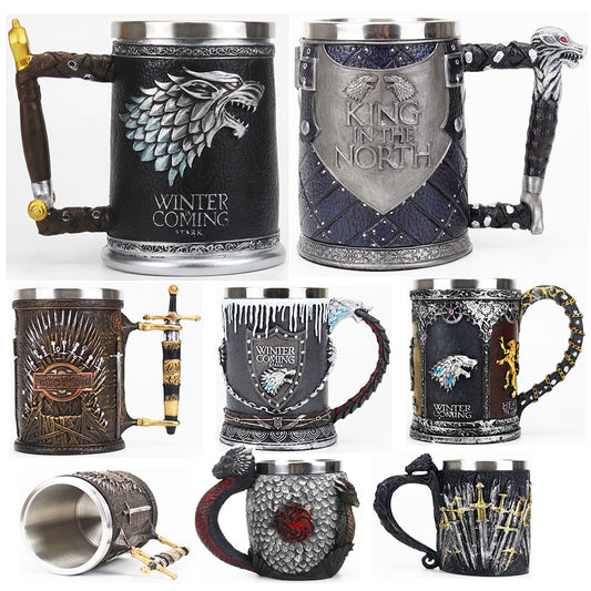 GOT Mugs Stainless Steel and Resin Beer Mug 400ml 600ml Tankard Water Cup Coffee Cup Christmas Halloween Birthday Gift Drinkware