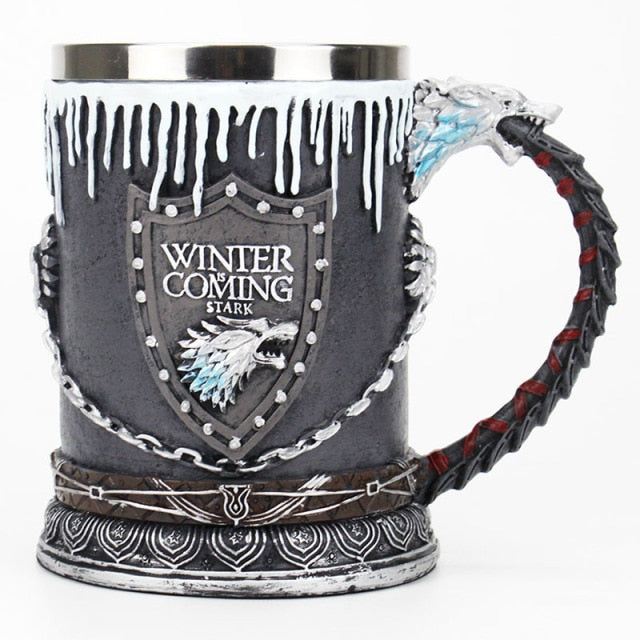 GOT Mugs Stainless Steel and Resin Beer Mug 400ml 600ml Tankard Water Cup Coffee Cup Christmas Halloween Birthday Gift Drinkware