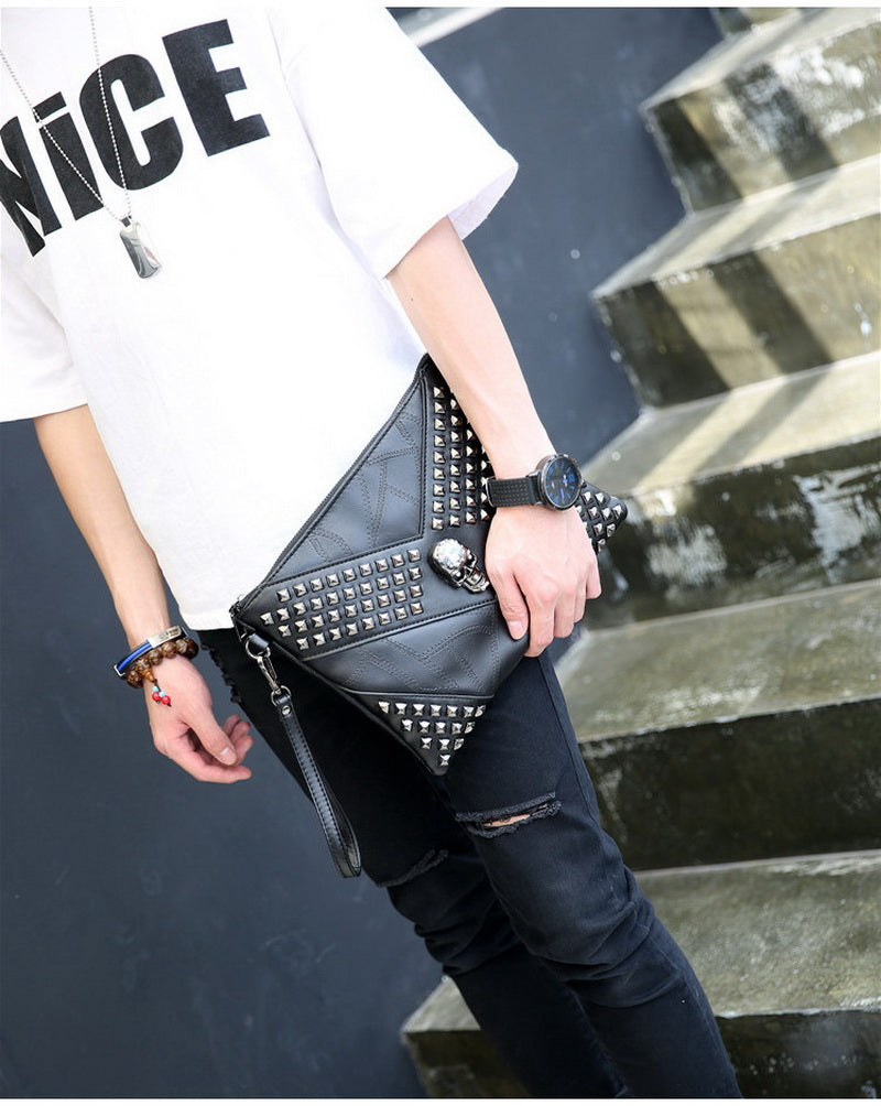 Clutch Handbag Rivets Skull Decoration Envelope Bag Male Shoulder Messenger Bag Men's Purse Free Shipping ZM0480