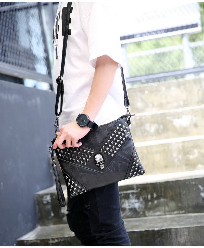 Clutch Handbag Rivets Skull Decoration Envelope Bag Male Shoulder Messenger Bag Men's Purse Free Shipping ZM0480