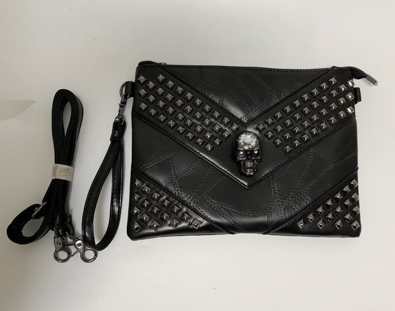 Clutch Handbag Rivets Skull Decoration Envelope Bag Male Shoulder Messenger Bag Men's Purse Free Shipping ZM0480