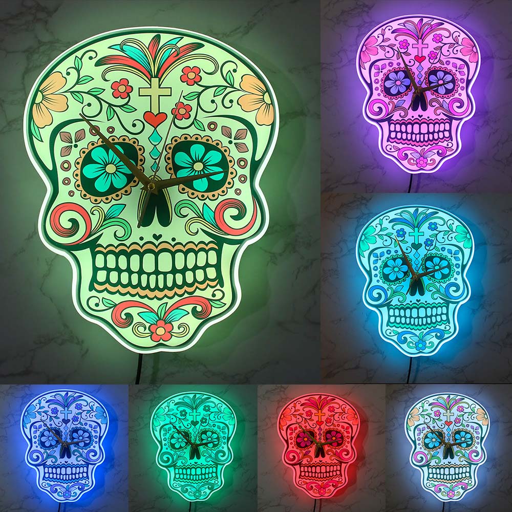 Mexican Dia De Los Muertos Day of the Dead Wall Clock