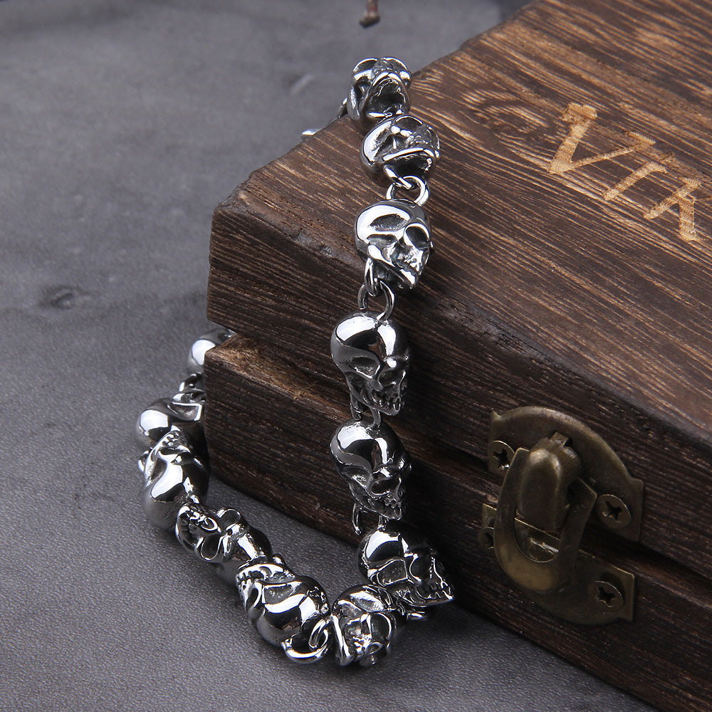 Stainless steel new design punk skull chain bracelet stainless steel charm bracelet jewelry