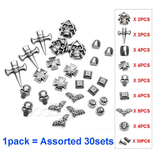 Metal Studs Rivet Spikes Leather Bracelet Clothes Shoes Bag Belt DIY Craft Accessories 30Sets
