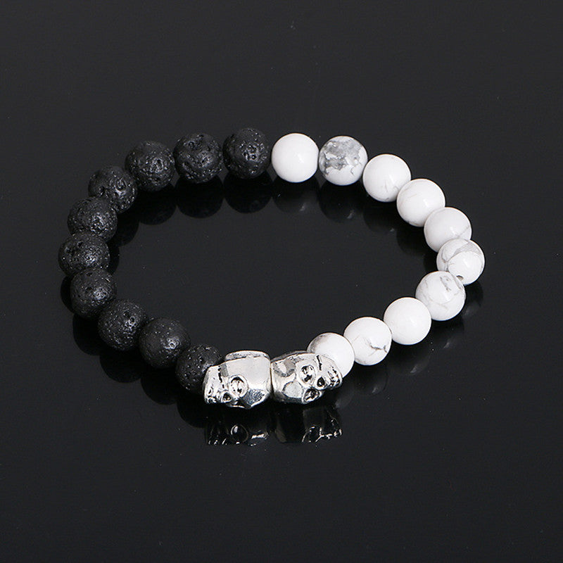 Tiger Eye Beads Bracelets Duplex Skull Bangles Rope Chain Natural Stone Volcanic