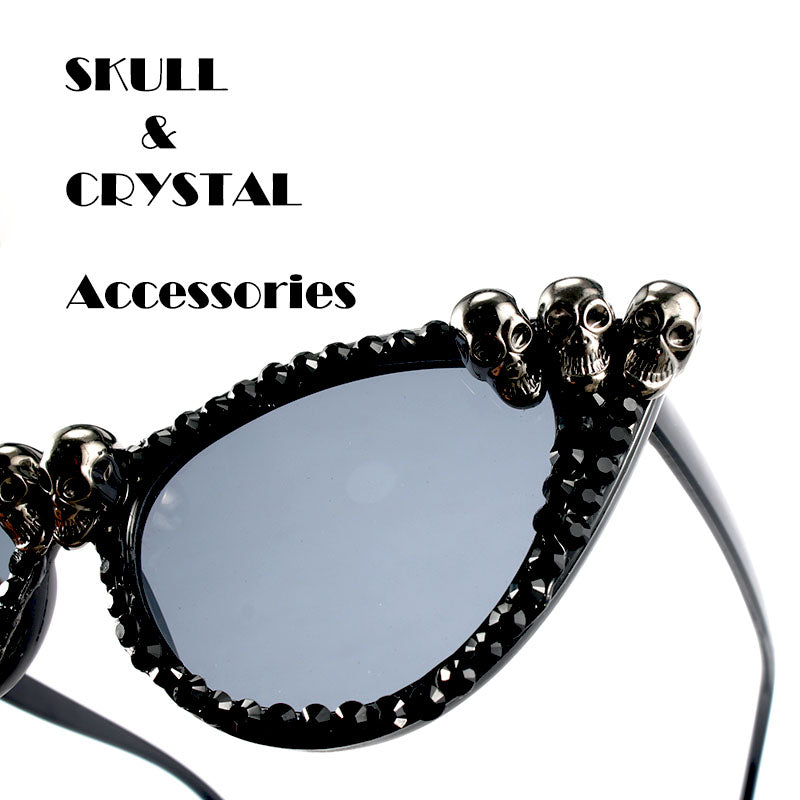 Gothic Skull Sunglasses Halloween Christmas Cat Eye Crystal Punk Sun Glasses