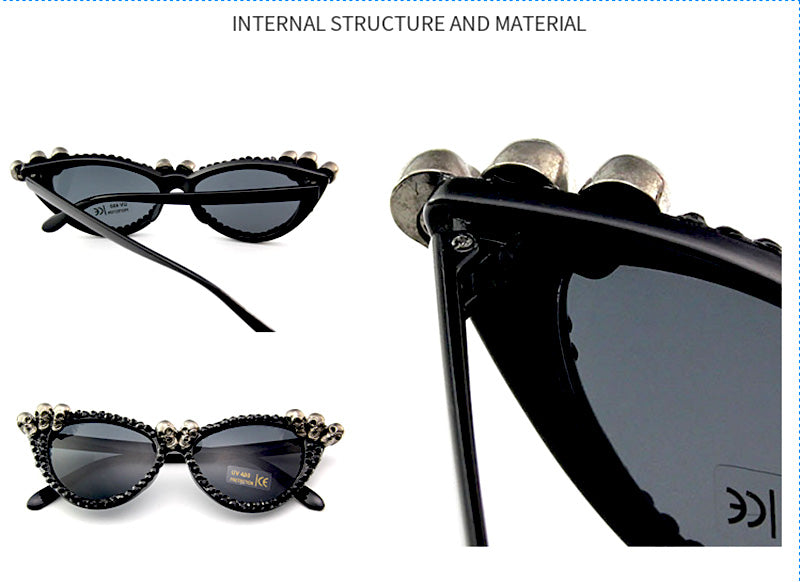 Gothic Skull Sunglasses Halloween Christmas Cat Eye Crystal Punk Sun Glasses