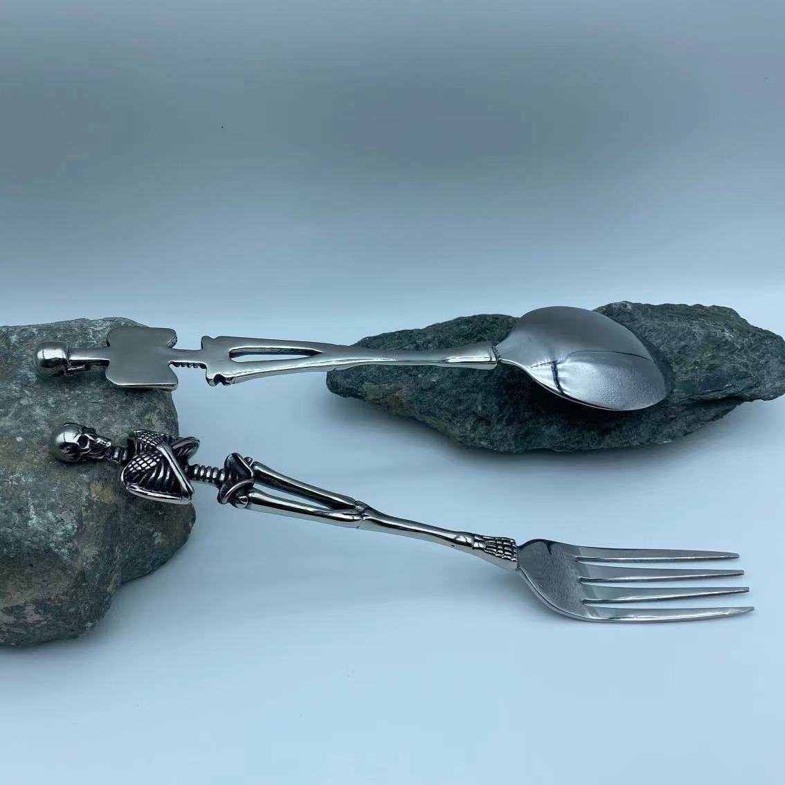 stainless steel skull fork and spoon jewelry accessories