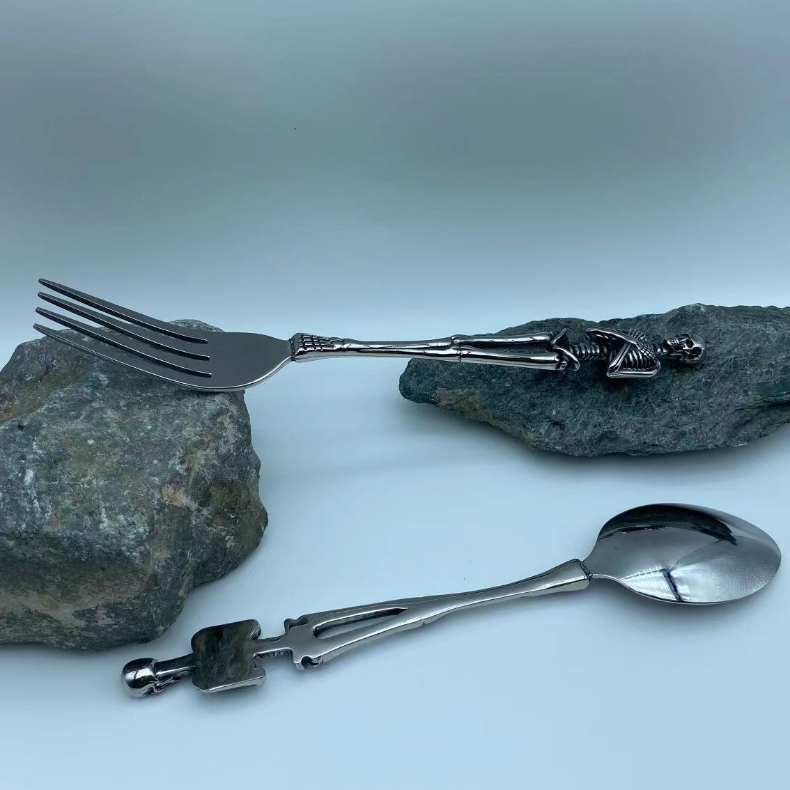 stainless steel skull fork and spoon jewelry accessories