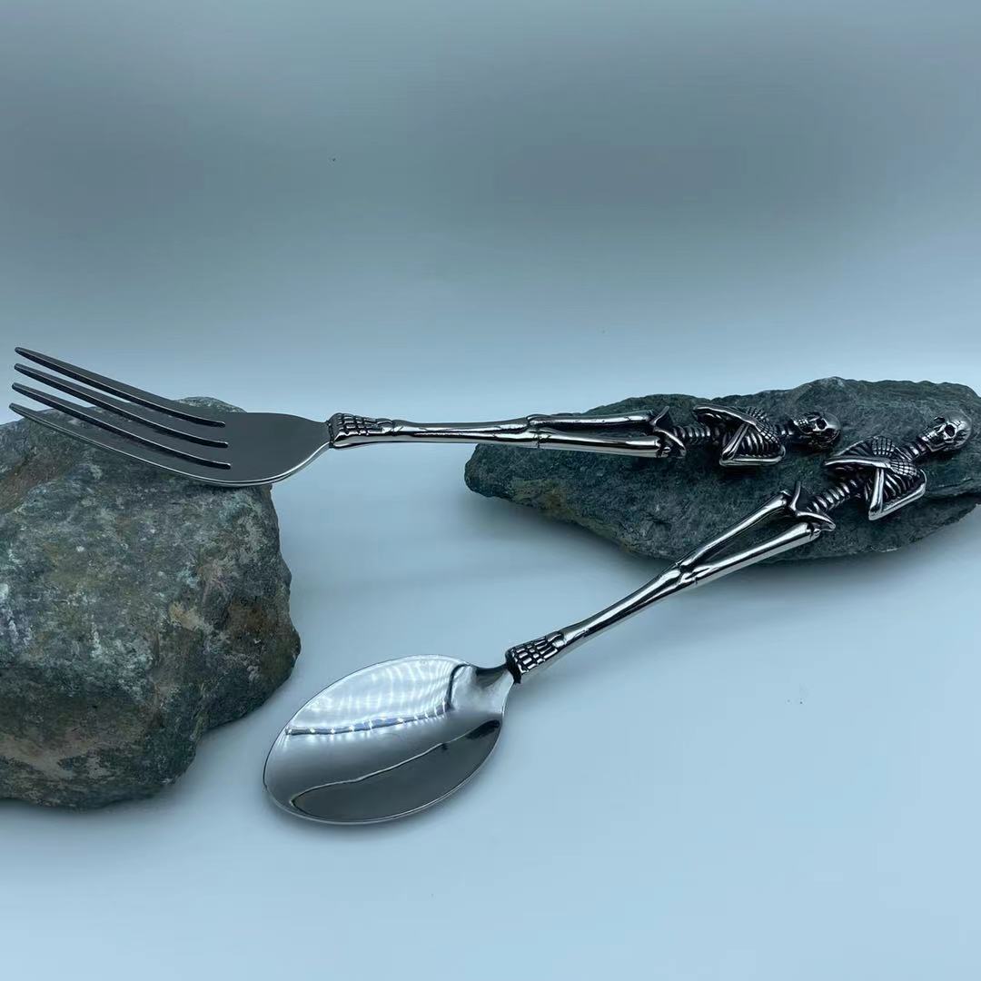 stainless steel skull fork and spoon jewelry accessories
