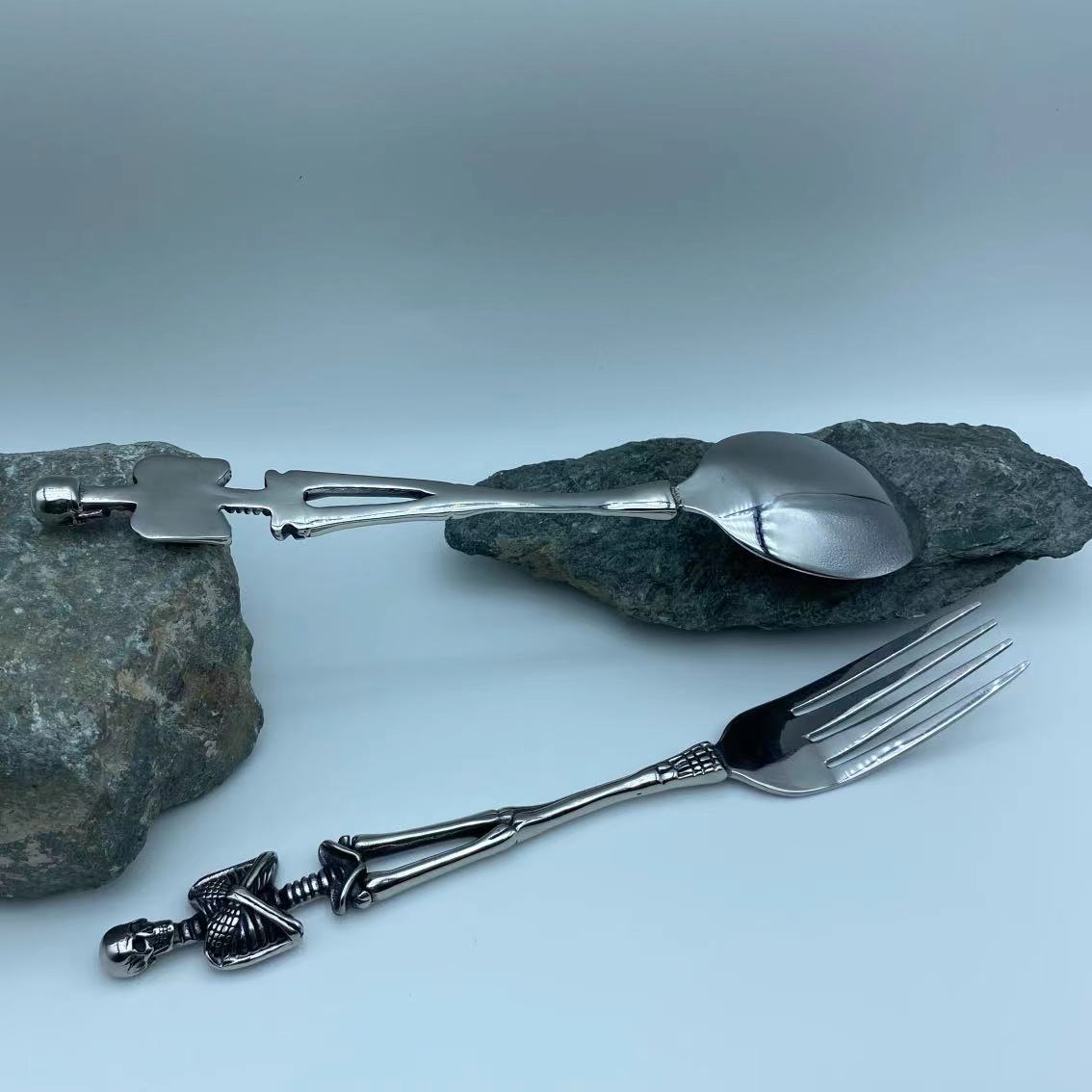 stainless steel skull fork and spoon jewelry accessories