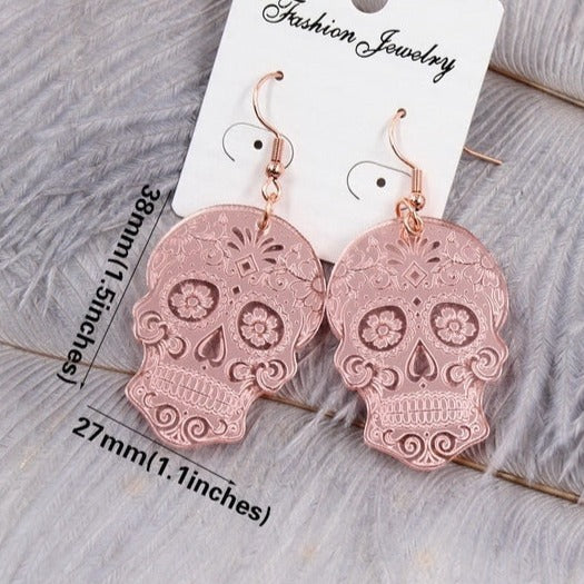 Acrylic Skull Earrings Halloween Dangle Earring Rose Gold Silver Mirror Earrings Laser Cutout