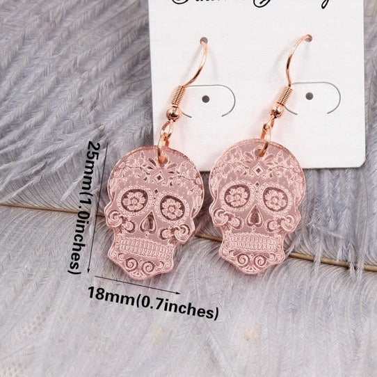 Acrylic Skull Earrings Halloween Dangle Earring Rose Gold Silver Mirror Earrings Laser Cutout