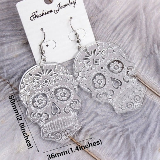 Acrylic Skull Earrings Halloween Dangle Earring Rose Gold Silver Mirror Earrings Laser Cutout