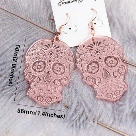 Acrylic Skull Earrings Halloween Dangle Earring Rose Gold Silver Mirror Earrings Laser Cutout