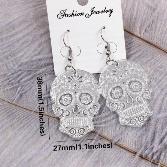 Acrylic Skull Earrings Halloween Dangle Earring Rose Gold Silver Mirror Earrings Laser Cutout