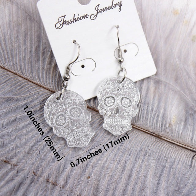 Acrylic Skull Earrings Halloween Dangle Earring Rose Gold Silver Mirror Earrings Laser Cutout