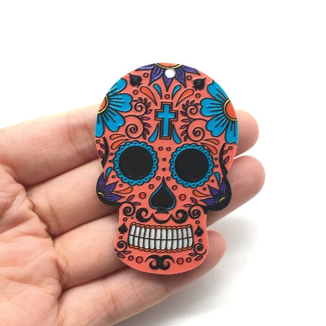 20pcs Acrylic Skull Charms Flora Sugar Skull Halloween Charms For Keychain Necklace