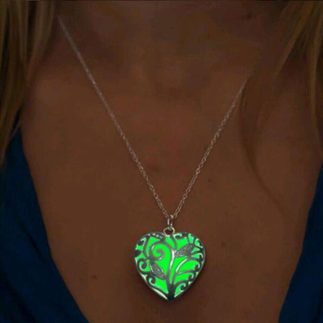 Glow In The Dark Locket Silver Hollow Glowing Stone Pendant Statement Chocker