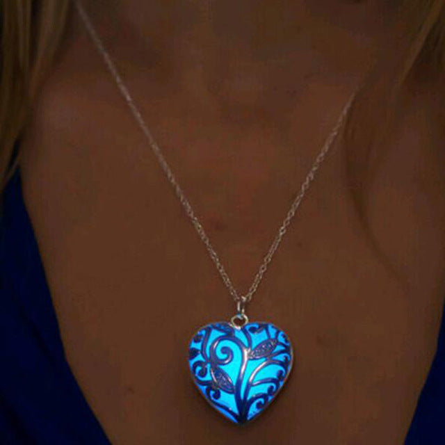Glow In The Dark Locket Silver Hollow Glowing Stone Pendant Statement Chocker