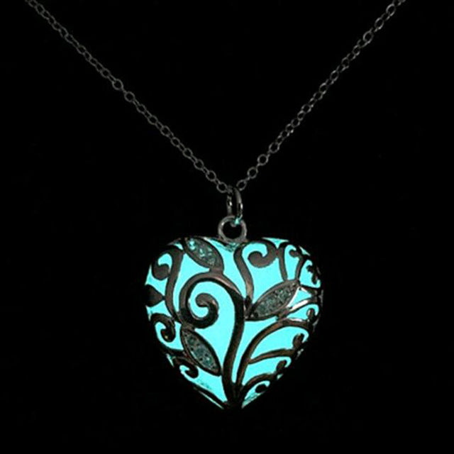 Glow In The Dark Locket Silver Hollow Glowing Stone Pendant Statement Chocker