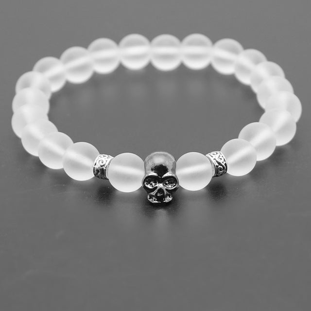 Black Beads Natural Stones Skull Bracelet For Women Lava Stone Beads