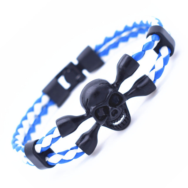 Black Friday Vintage Black Skull Bracelets Bangles Hand Made Top Quality Leather Skeleton Bracelet