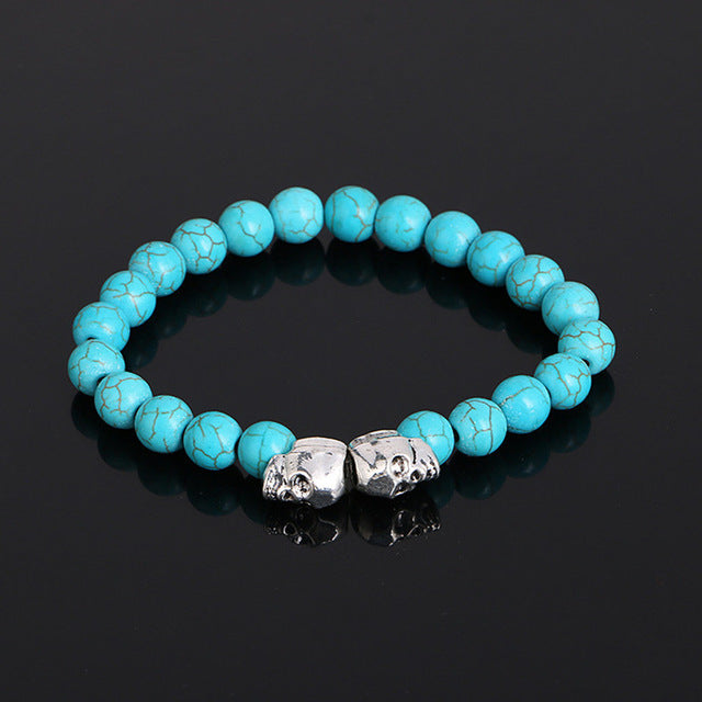 Tiger Eye Beads Bracelets Duplex Skull Bangles Rope Chain Natural Stone Volcanic