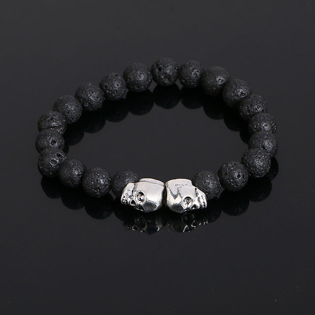 Tiger Eye Beads Bracelets Duplex Skull Bangles Rope Chain Natural Stone Volcanic