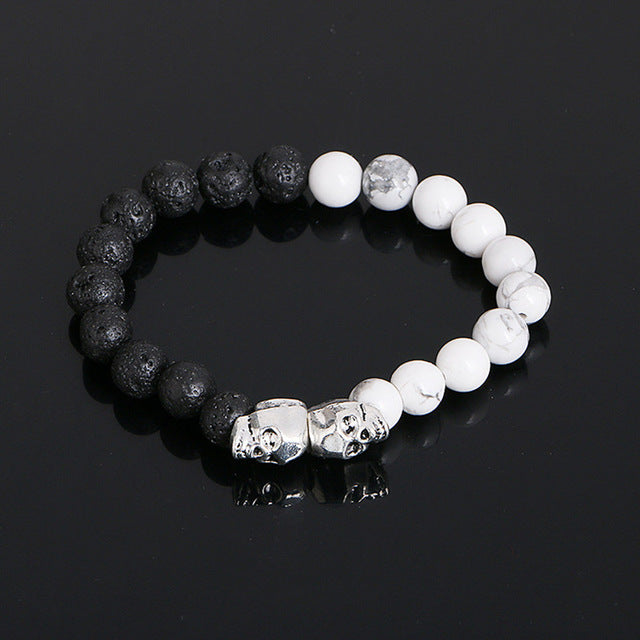 Tiger Eye Beads Bracelets Duplex Skull Bangles Rope Chain Natural Stone Volcanic