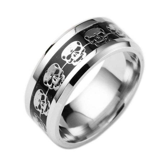Stainless Steel Skull Ring Gold Filled Blue Black Skeleton Pattern Man Biker