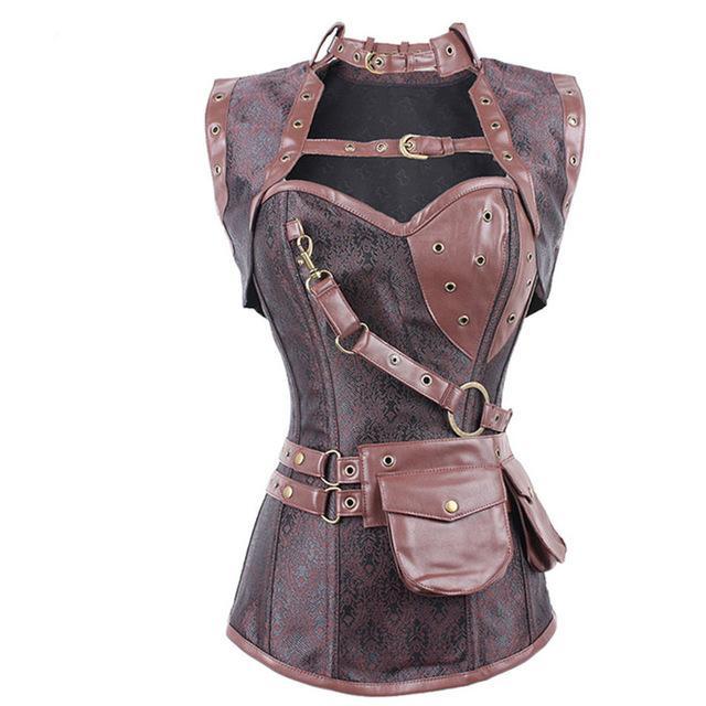 New Sexy Red Black Skull Pattern Steampunk Corset Punk Faux Leather