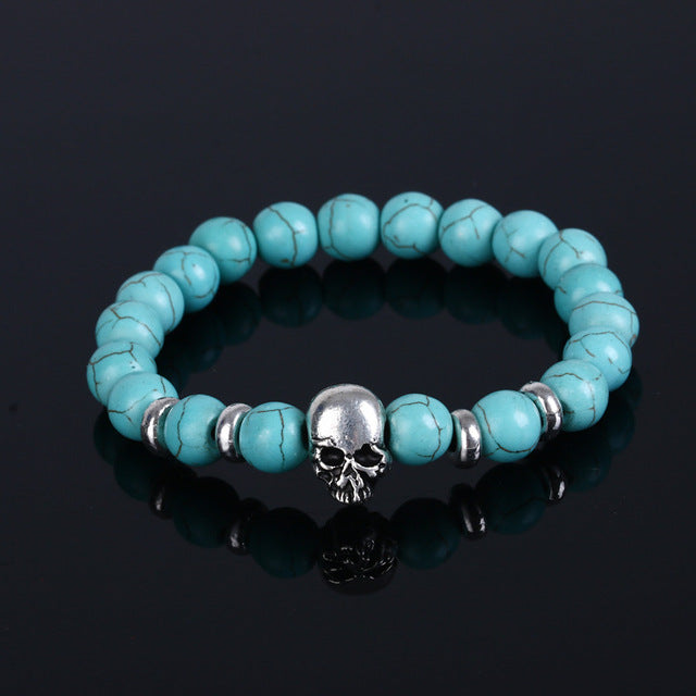 Beaded Black Natural Stone beads Skull Elastic Bracelets for Men and Women Tiger Eye Bracelets