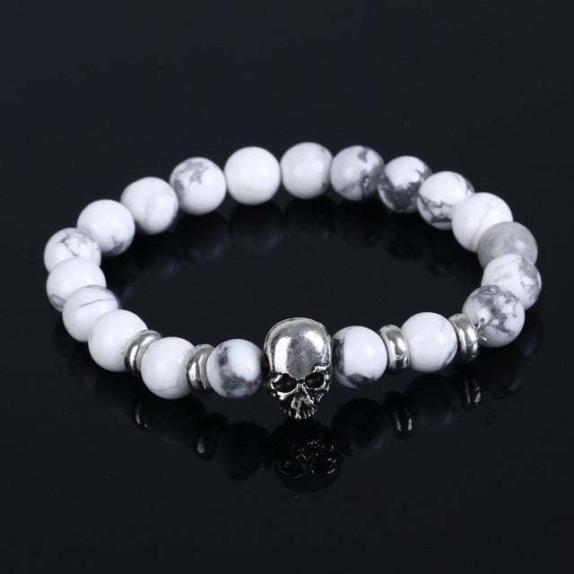 Beaded Black Natural Stone beads Skull Elastic Bracelets for Men and Women Tiger Eye Bracelets