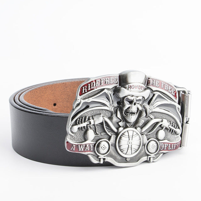Skull Luxury Punk Rock Designer Belts Men High Quality Genuine Leather
