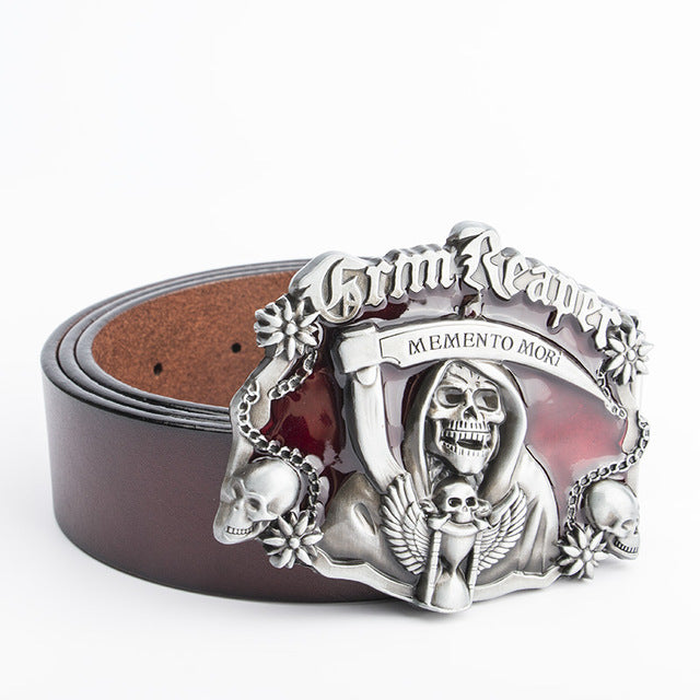 Skull Luxury Punk Rock Designer Belts Men High Quality Genuine Leather