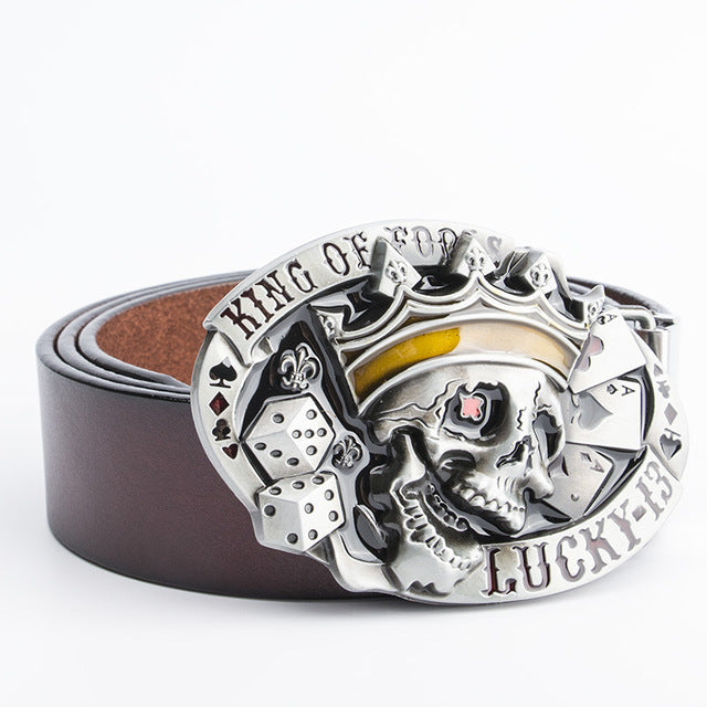 Skull Luxury Punk Rock Designer Belts Men High Quality Genuine Leather