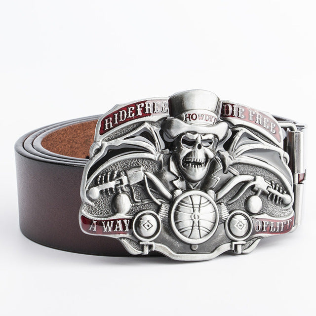 Skull Luxury Punk Rock Designer Belts Men High Quality Genuine Leather